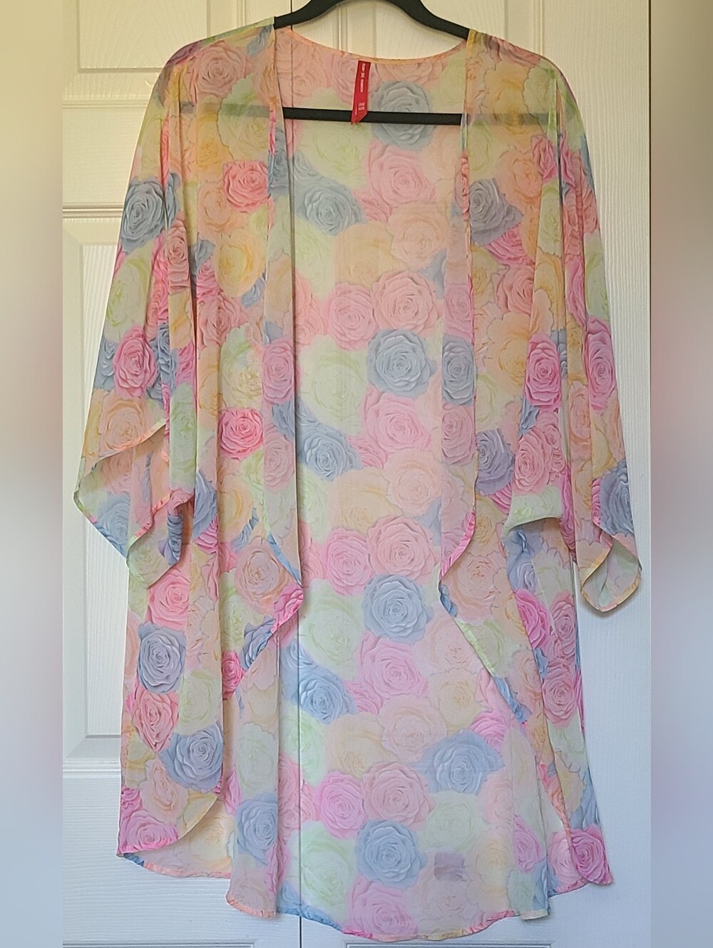 Ruby Ribbon Pastel Floral Roses Sheer Kimono Cardigan Chiffon One Size OS